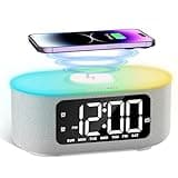 JALL Fabric Alarm Clock for Bedroom, with Big Led Screen Display, Bluetooth Stereo Sound Speaker, FM Radio, Fast Wireless Charging, USB Charging Port, Nightlight, White Noise, Ideal for Gift, Gray