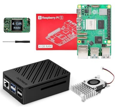 SANOOV Basic Kit for Raspberry Pi 5 4GB RAM with Active Cooler, Rpi 5 4GB Single Board and ABS Case Included
