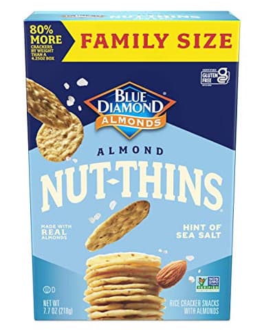 Blue Diamond Almonds Nut-Thins Gluten Free Cracker Crisps, Hint Of Sea Salt, Family Size, Sea Salt, 7.7 oz (Pack of 1)