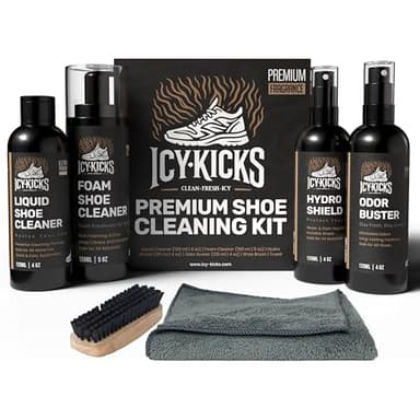 ICYKICKS Premium 6-in-1 Sneaker & Shoe Cleaning Kit – Foam Cleaner, Water-Repellent, Odor Eliminator, Brush & Microfiber Towel – Safe for Leather, Suede, Canvas – Deep Clean Sneakers Fast