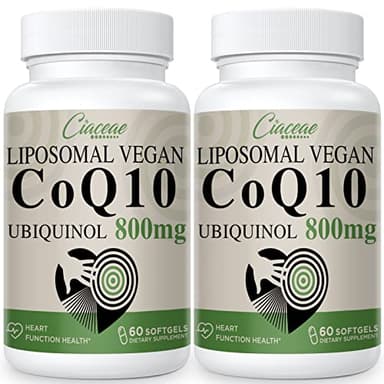 Liposomal CoQ10 800mg Ubiquinol Softgel, Max Absorption Ubiquinol Coenzyme Q10, Ubiquinol CoQ10 Supplement for Antioxidant, Heart Function & Energy Production, Pure CoQ10 800mg, 120 Vegan Softgels