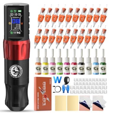 Wormhole Tattoo Gun Kit Wireless Tattoo Machine Cordless Tattoo Pen Kit Pen-type Tattoo Machine Kit Complete with Tattoo Ink for Professional Artist Beginners WTK283