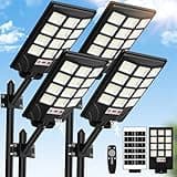 Solar Street Light Outdoor Waterproof, 20000LM 6500K Motion Sensor Solar Powered Parking Lot Flood Light, Dusk to Dawn Commercial Area Lighting for Outside, Yard, Garden, Path, 4-Pack
