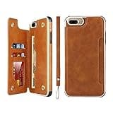 iCoverCase iPhone 8 Plus/7 Plus/6s Plus/6 Plus Wallet Case with Card Slots Holder and Wrist Strap Premium PU Leather Kickstand Magnetic Clasp Shockproof Cover 5.5 Inch (Khaki)