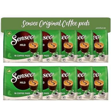 Senseo Mild Light Roast Coffee Pods, 16 Count (Pack of 10) - Single Serve Coffee Pods Bulk Pack for Senseo Coffee Machine - Compostable Coffee Pods for Hot or Iced Coffee, Cold Brew Coffee