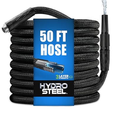 Hydrosteel 50 Ft Garden Hose, 304 Stainless Steel Metal Water Hose 50Ft, Ultra Durable Flexible Lightweight Crush Resistant Fittings Kink & Tangle Free 5/8” Inner Diameter, 500 PSI AS SEEN ON TV