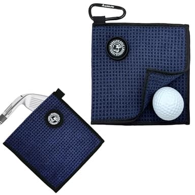 Small Magnetic Golf Towel with Clip, Microfiber Waffle Design - Industrial Strength Magnet for Glof Balls, Golf Bags, Carts Clubs - Navy Blue