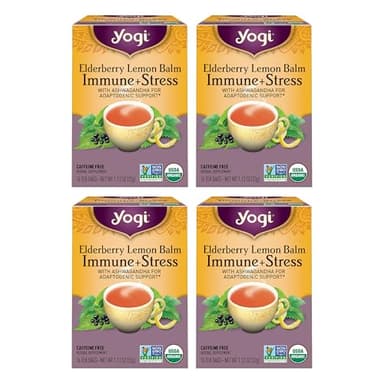 Yogi Tea Elderberry Lemon Stress & Immune Support Tea - 16 Tea Bags, 4 Packs - With Ashwagandha, Lemongrass, Licorice Root & More
