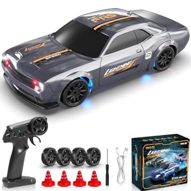 YUAN PLAN Mini RC Drift Car 1/43 2.4GHz RC Drift Cars with Gyro, 4WD Full Proporitonal High Speed Remote Control Car with LED Lights and Drifting Tires Hobby Racing Cars for Adults Kids Boys, Sliver