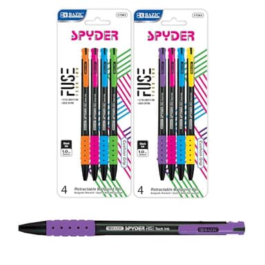 BAZIC Products Oil Gel Ink Retractable Pen Spyder Assorted Colors, 0.7 mm Medium Point Soft Grip Smooth Writing, for Office School (4/Pack), 1 UNIT, RANDOM COLOR