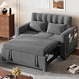 DWVO 3-in-1 Convertible Sofa Bed, 55" Sleeper Sofa with Pull-Out Bed, Cat-Scratch-Proof Fabric Futon Couch with Adjustable Backrest and Side Pocket, Loveseat for Living Room Apartment, Grey