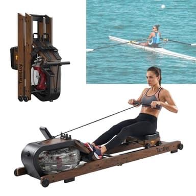 TANTISY Foldable Rowing Machines for Home with Adjustable Large Water Tank & Comfortable Seat for Real Experience Immersive Water Rower, APP Link,Water Resistance 330LBS Weight Capacity;
