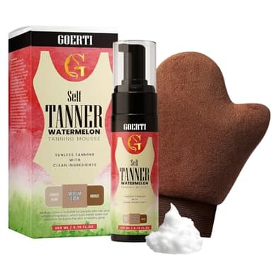 GOERTI Foaming Sunless Tanner, Self Taning Mousse, Instant Tan, Streak-Free,Quick-Dry Formula for a Natural, Vegan Watermelon Scented Tanning Mousse for Flawless Medium Fake Tan with Tanning Glove