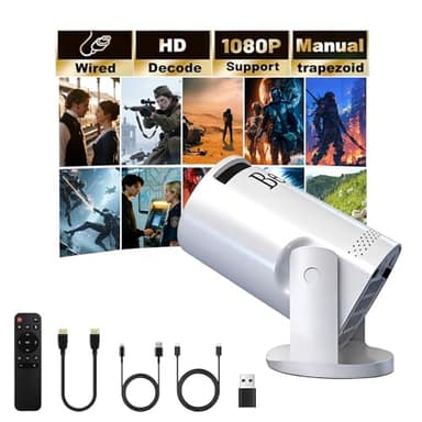 BESUS Mini projector, with wired screen sync 4K 1080P portable projector 180° rotation. 17-130" screen video projector. Compatible with smartphones, laptops.
