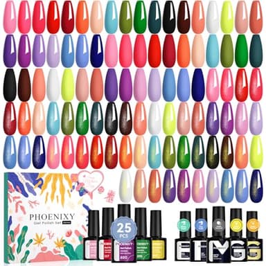 Phoenixy Gel Nail Polish 30 PCS Gel Nail Polish Set Dark Color Collection Manicure Set for Women Matte Silver Gold Glitter Top Coat Gifts for Women - PCB9042