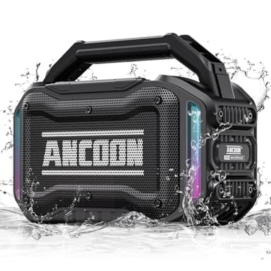 ANCOON Speakers Bluetooth Wireless: 80W(Peak) Loud Speaker with Bass, 20H Playtime, IPX6 Waterproof, Large Jobsite Speakers for Work, Outdoor, Workshop, Garage, Portable Speaker with TWS (Black)