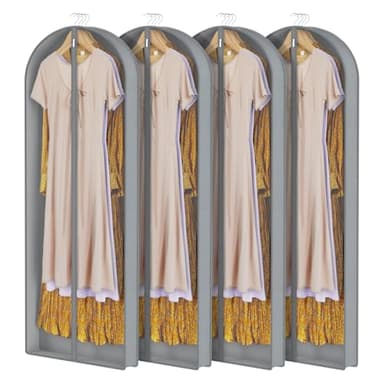 Zilink Luxury Breathable Fur Coat Storage Bags 60" Dress Bags for Gowns Long Mink Coat Garment Bag with 4" Gussted Wrinkle Free for Leather Jacket Fur Coats Puffy Dress Storage, Set of 4