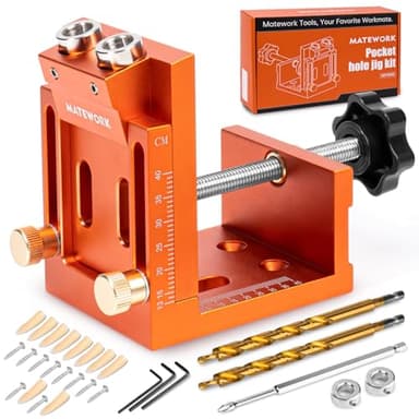 Pocket Hole Jig Kit, Matework Adjustable Pocket Hole Jig System with Stop Collars, Pocket Holes Tool 30PCS with Screws, Wood Plug, Allen Wrench for Woodworking
