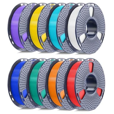 250g PLA Filament 1.75mm Bundle, SUNLU 3D Printer Filament Neatly Wound, Individually Vacuum Packed, 250g Spool, 8 Rolls, White+Red+Orange+Yellow+Green+Blue+Cyan+Purple