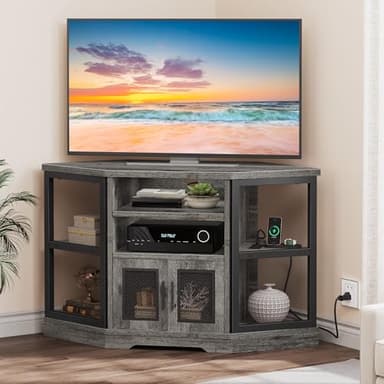 DWVO Corner TV Stand for TVs 50 Inch for Living Room, Modern Farmhouse Entertainment Center with Storage, TV Media Console Cabinet, Grey Oak