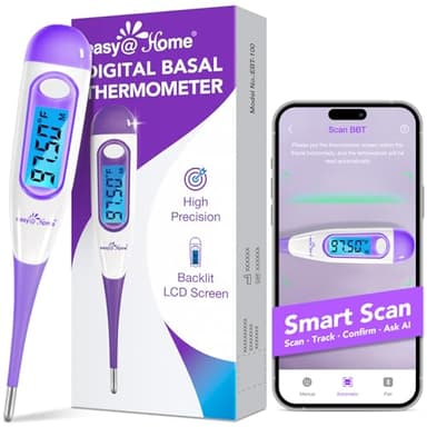 Easy@Home Digital Basal Thermometer with Large Backlight LCD Display, 1/100th Degree High Precision and Memory Recall, NOT Bluetooth Enabled,Upgraded EBT-100B-P (Purple)
