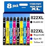 822XL Remanufactured for Epson 822 Ink Cartridges for 822XL T822 for Workforce Pro WF-3820 WF-3823 WF-4820 WF-4830 WF-4833 WF-4834 Printer 8 Pack 2 Black 2 Cyan 2 Magenta 2 Yellow