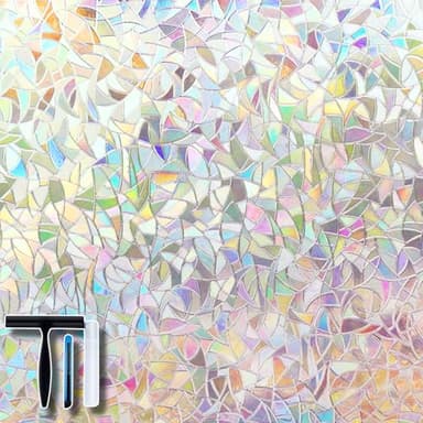 Volcanics Window Privacy Film with Installation Tools, Static Window Clings Vinyl 3D Decals Stickers Rainbow Window Film for Glass Door Heat Control Anti UV 17.5 x 78.7 Inches
