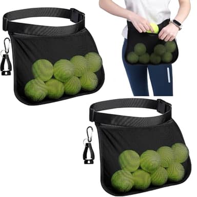Tebery 2 Pack Tennis Ball Waist Bag, Ball Band Holder with Adjustable Belt, Tennis Storage Pouch Carrying Accessory Sports Bag with Hook for Outdoors Sports, Running