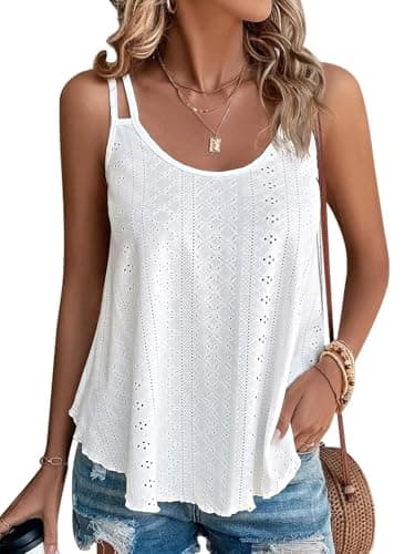 ATHMILE Tank Tops for Women 2026 Fashion Spring Shirt BohoTops Scoop Neck Sexy Loose Fit Casual Summer Flowy Cami Beach Vacation White