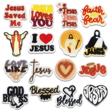 16Pcs Jesus Shoe Charms for Croc Bubble Slides Sandals Clogs, Shoe Decorations for Adults Women Girls Boys