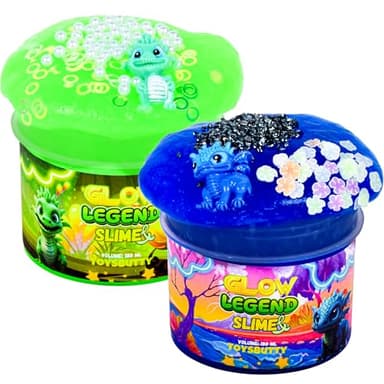 FINOCLAY Glow in The Dark Slime Kit for Girls Boys, 2 Pack Dragon Theme with Big Charme, Premade Slime Making kit, Sensory Toys for Kids,Create Magical Scenes, for Ages 6-12