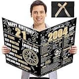 Turypaty Large 21st Birthday Gift Card With Envelope for Boys Girls, 2004 Black Gold Happy 21st Birthday Giant Guest Signature Book Gifts, Big Vintage 21st Greeting Card Decoration Party Supply