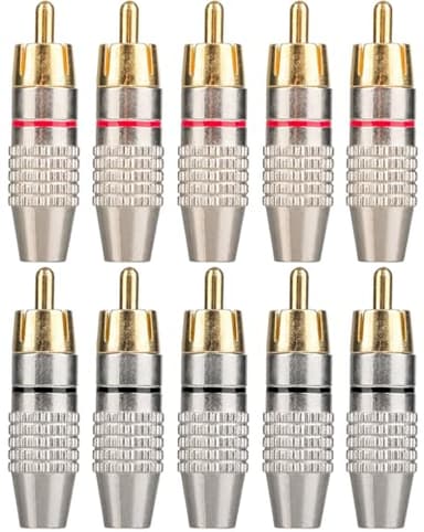 Elechood 10Pack RCA Male Plug Solder, Gold Audio Video Cable Adapter Connector for Speaker Wire Wall Plate Home Theater Audio Video Receiver Amplifiers and Sound Systems