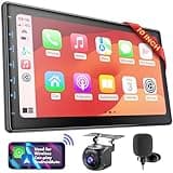 10 Inch IPS Touch Screen Double Din Car Stereo Compatible with Wireless Carplay,Wireless Android Auto,Wireless Mirrorlink - Car Radio Audio Stereo Receiver with Bluetooth, FM, 720P Backup Camera
