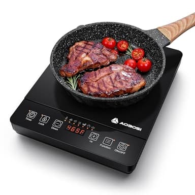 AOBOSI Portable induction cooktop, 1800W fast and efficient cooking, blue LCD screen, 17 power levels/20 temperature levels, pause/timer, keep warm, DIY three-stage program, Christmas gifts