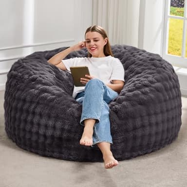Hobestluk Bean Bag Chairs Beanbag Chair with Filler Adult Bean Bags with Fluffy & Machine Washable Cover, Giant Bean Bag Chairs for Aduts (Dark Grey, 4FT-44" x 44" x 24")