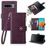 Antsturdy for Google Pixel 6 Wallet case with Card Holder for Women Men,Google Pixel 6 Phone case RFID Blocking PU Leather Flip Shockproof Cover with Strap Zipper Credit Card Holder Slots,Wine Red