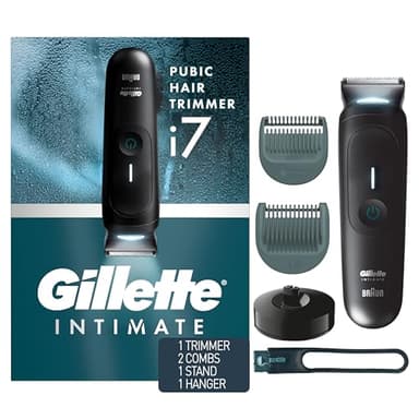 Gillette i7 Intimate Men’s Premium Pubic Hair Trimmer, Waterproof LED Body Hair Trimmer for Men, Manscaping Body Groomer