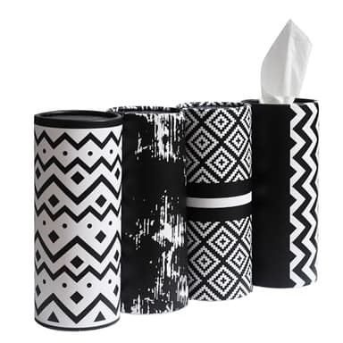 Winoo Design Small Car Tissues Holder - 4PK Modern Black Plastic & Resin Facial Tissues Cylinder - Fits Most Car Cup Holders - Travel Tissue Tubes Box Container