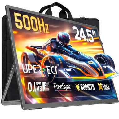 UPERFECT 24.5''Portable Gaming Monitor 500Hz 0.1ms Ultra-Fast IPS Monitor, FreeSync, HDR 600Nits, Built-in Stand, Speaker and VESA Mountable DP1.4 USB C HDMI Second Screen for Laptop, Game Console