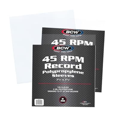 BCW 45 RPM Record Sleeves - 200 Count | Fits Standard 7 Inch Single 45s | Snug-Fit 2 Mil Polypropylene Outer Sleeves | Archival Plastic Covers for Vinyl Record Storage and Protection