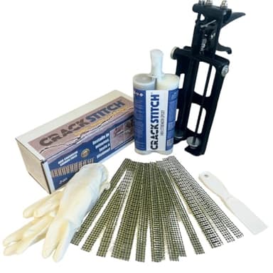 Crack Stitch 15pk Concrete Crack Repair Kit with Epoxy Dispenser | DIY Foundation Crack Repair | Basements, Garages, & Pools | Carbon Fiber & Kevlar Reinforcement