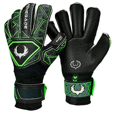 Renegade GK Triton Raider Goalie Gloves with Pro-Tek Finger Spines | 3.5+3mm Super Grip & 4mm Duratek | Black & Green Soccer Goalkeeper Gloves (Size 7, Youth, Roll Cut, Level 2)