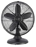 Good Housekeeping All-Metal (92603) Oscillating 12" Retro Desk Office Table Fan (Matte Black)
