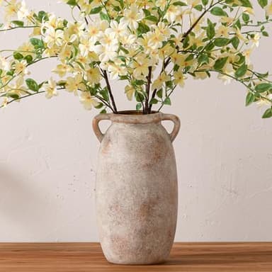 Dobbyby Ceramic Flower Vase 12 inch Farmhouse Rustic Vase Decorative Pottery Terracotta Tall Vases for Home Decor Table Mantle Fireplace Living Room Bathroom Wedding Centerpiece (Large-Terracota)