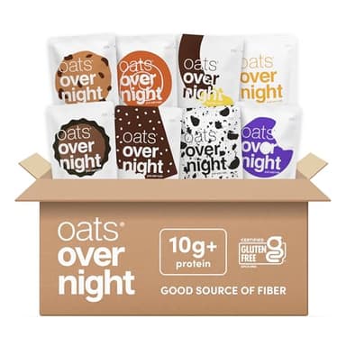 Oats Overnight Dessert Variety Pack - High Protein, High Fiber Breakfast Protein Shake - Gluten Free Oatmeal, Non GMO High Protein Oatmeal - Salted Toffee, Chocolate Satin Pie & More Flavors (8 Pack)