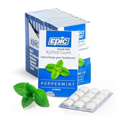 Epic 100% Xylitol Peppermint Chewing Gum - Sugar Free, Aspartame Free Dental Gum - Supports Oral Health & Fresh Breath - 12 Pieces (Pack of 12)