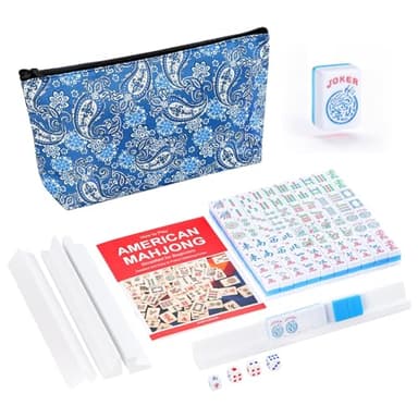 GUSTARIA Mini Mahjong Set, American Mahjong Game Set with 166 Blue Tiles (0.94’’/24mm), 4 Racks & Thickened Blue Printed Bag, Portable Travel Mahjong Tiles Set