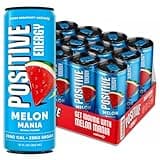 Positive Energy Beverage | Melon Mania | 12-oz Can, Pack of 12 | Zero Sugar Energy Drink, Supports Immunity and Hydration