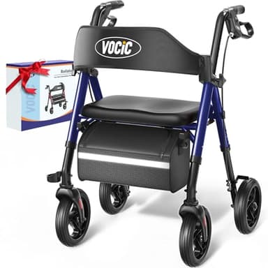 VOCIC Walkers for Seniors, Z21 Rollator Walker with Seat Supports 350lb, 8" Big Wheels for All Terrain, Ergonomic Arc Seat & 6" Ultra Backrest Foldable Walker, Dual Height Adjustment, Lightweight 2026